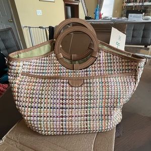 Multicolored handwoven Fossil brand handbag